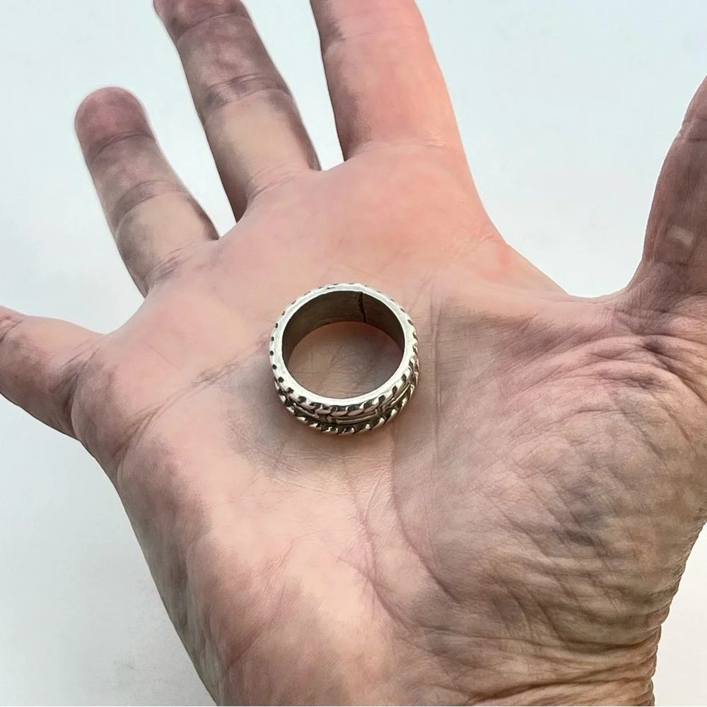 Silver Greek Key Band Ring | Rope Twist Edging | 925 Stamped Sterling